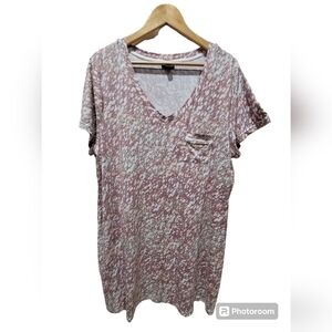 Tahari 1X Pink White Watercolor Pajama Dress Loungewear Midi